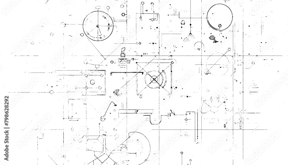 Wall mural building architecture construction sketch diagram on isolated background.