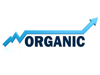 Organic word with blue grow arrow