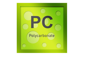 Polycarbonate (PC) polymer on green background