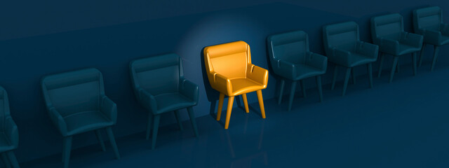 Recruitment concept with selected yellow chair