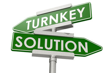 Turnkey solution word on green road sign - 798628489