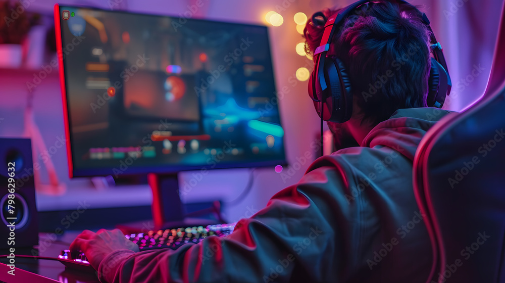 Aufkleber man using computer during night