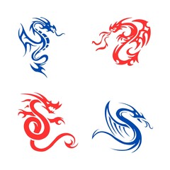 japanese dragon tattoo silhouttee set, jpeg