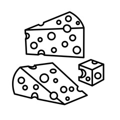 Cheese icons vector set in line, flat, and color style. Mozzarella, cheezy, chezzy, yogurt, ricotta, cream cheese, parmesan, cheddar, brie, emmenthal, gouda symbol. Vector illustration