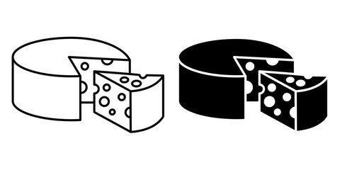 Cheese icons vector set in line, flat, and color style. Mozzarella, cheezy, chezzy, yogurt, ricotta, cream cheese, parmesan, cheddar, brie, emmenthal, gouda symbol. Vector illustration