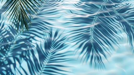 Surface of blue water with shadow from palm leaf, abstract summer fresh background.