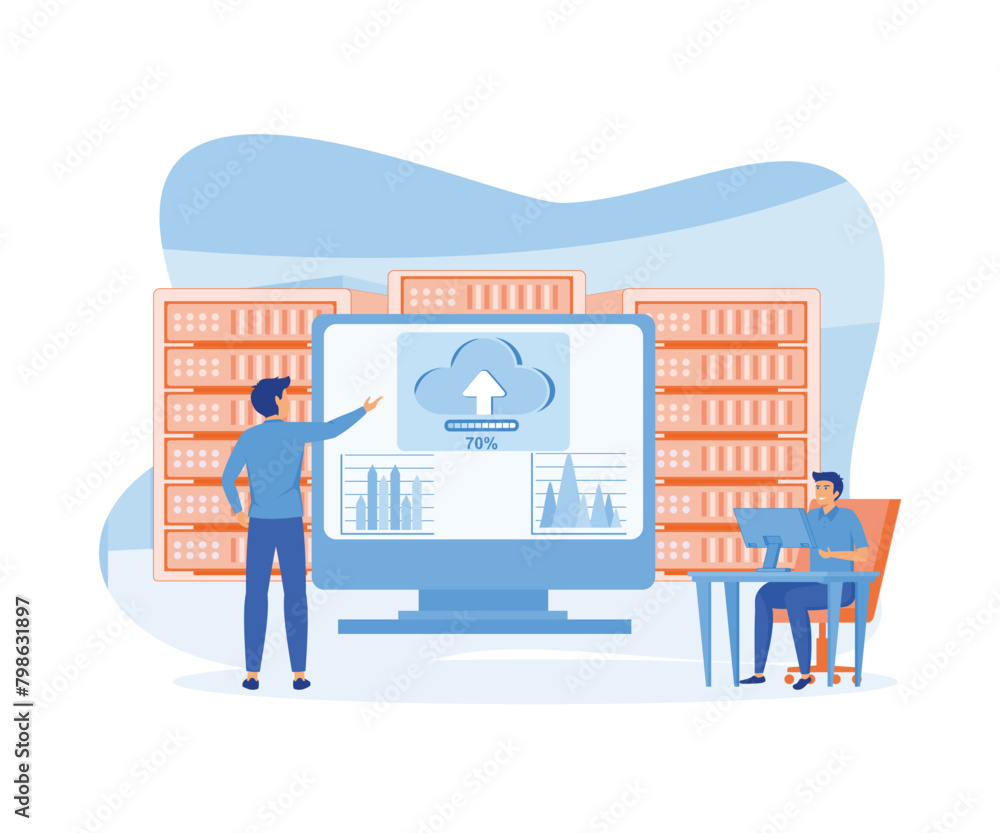 Poster business technology cloud computing service concept and datacenter storage server connect on cloud w
