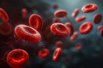 A close up of red blood cells with a lot of red in the background