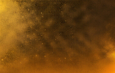 Dark gold yellow brown and glow dust particle abstract background.
