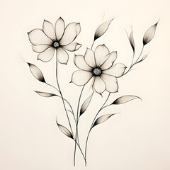 Simple but beautiful design using simple flower motifs or calm curves or straight lines with soft lines with pencil or ink, ai, generative, 생성형, 鉛筆またはインクで柔らかな線で簡単な花のモチーフや穏やかな曲線や直線を活用してシンプルだが美しいデザイン