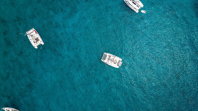 Aerial View of Catamarans on the Clear Blue Waters of BVI