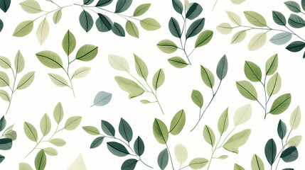 Green plant and leafs pattern. Pencil, hand drawn natural illustration. Simple organic plants design. Botany vintage graphic art. 4k wallpaper, background. Simple, minimal, clean design.