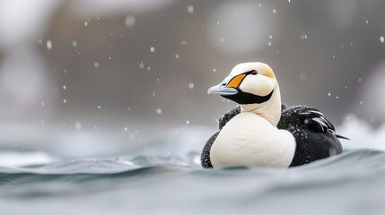 The male king eider is a type of duck. It was spotted in Batsfjord, which is in the northern part of Norway, in Europe.