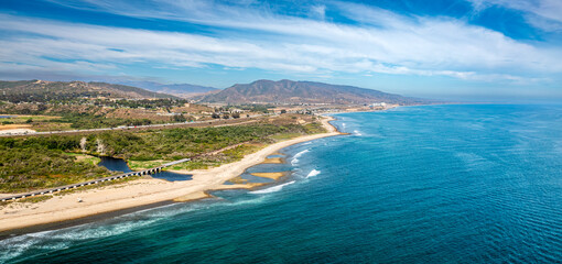 Aerial View of San Clemente Coastline, Blue Ocean and Sandy Beach