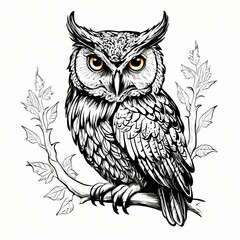 the Eagle Owl Face Ink Drawing Vector Illustration