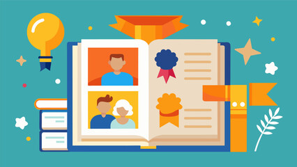 Naklejka premium A photo album or scrapbook capturing the progress and hard work of each Tiny Tidier nominee displayed at the award ceremony for all to see and