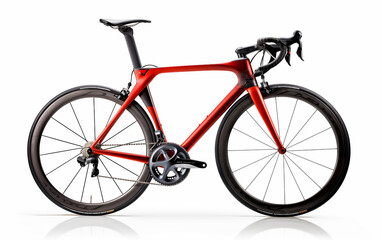 Fototapeta na wymiar Fiery Red Carbon Fiber Road Bike on white background.