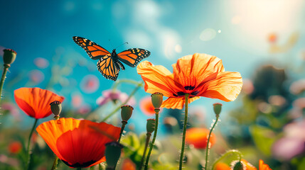 butterfly on a poppy field,generative ai