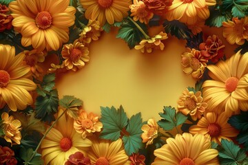 Fototapeta premium Vibrant Yellow Flowers in Circular Arrangement on Golden Background