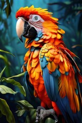 Obraz premium portrait of Amazon red macaw parrot against jungle