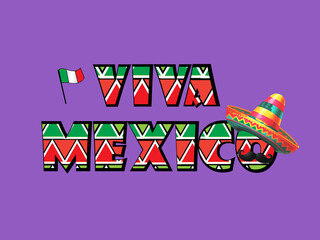Viva mexico fiesta cinco de mayo celebration with mexico flag and mariachi hat text lettering holiday greetings card purple image background template