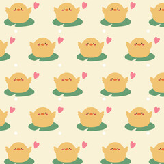 Cute yellow ducks seamless vector pattern on yellow background