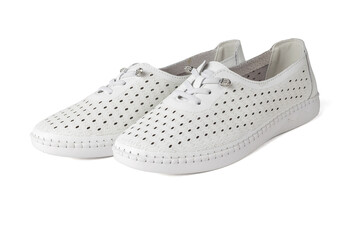 A pair of stylish leather athletic shoes insulated on white.