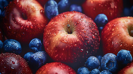 Apple, blueberry, stack, overhead shot, fruit photography