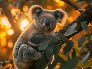 Serenity of a Tranquil Koala in Golden Sunlight
