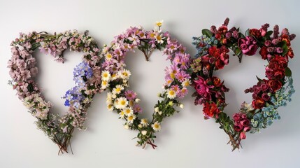Heart shaped wreaths made of spring flowers