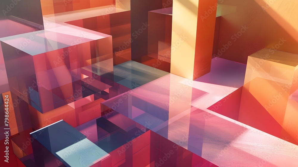Poster captivating cubic structures with transparent depth and shadow play for an immersive graphic