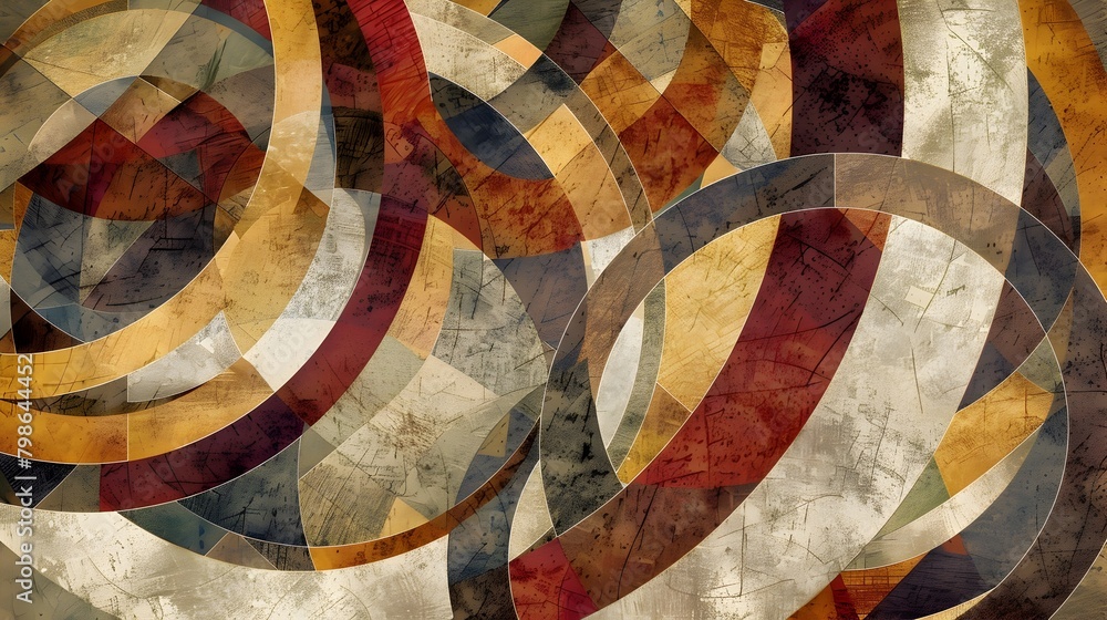 Aufkleber earthy geometric abstract art with interlocking organic circular patterns in overlapping rings and