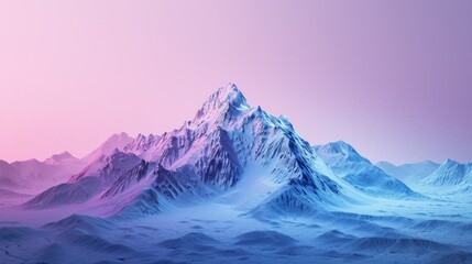 A single mountain peak stands in the center of an empty scene, against a purple and blue gradient background.