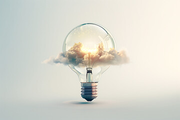 A light bulb is surrounded by clouds, creating a sense of illumination and hope