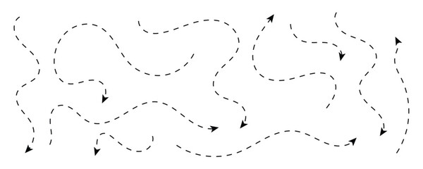 clean dot style hand drawn doodle arrows set. Clean dot arrows style doodle set hand drawn. Curve dotted line, preliminary with white artboard.
