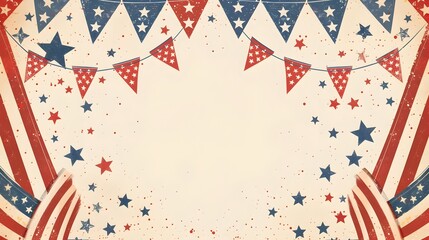 American Patriotic Background with Star-Spangled Banners and Festive Elements