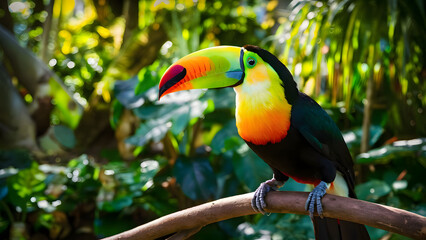 Naklejka premium Toucan on the branch in tropical forest