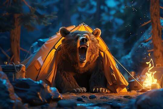 a Digital Rendering of a hilarious Camping blooper