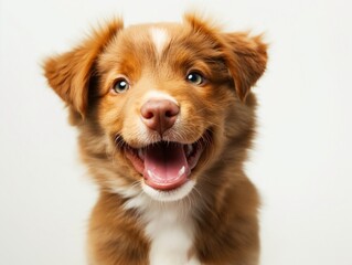 Happy puppy dog smiling on isolated white background