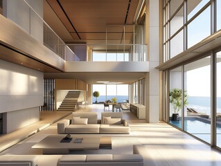 Spacious villa interior, modern contemporary luxury interior