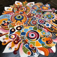 Vibrant Abstract Objects Rangoli  Captivating Colorful Creations