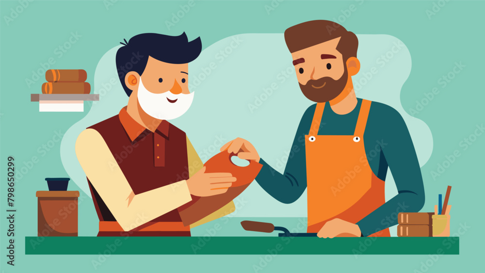 Poster a passionate craftsman shares his trade secrets with an apprentice showing him how to combine artist