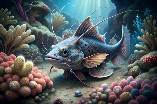 ariid catfish surrounded by beautiful coral