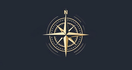 Sleek, modern logo with a minimalist outline of a compass, symbolizing navigation and adventure in the great outdoors