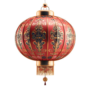 3d chinese new year lantern on isolated transparent background