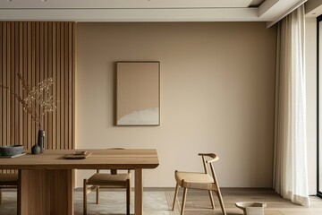 Modern Dining Room in Cozy Minimalist Apartment: Wooden Accents, Stylish Chair, Contemporary Decor