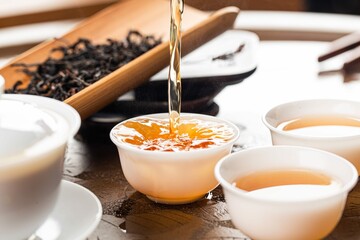Brewing chinese tea ceramic gaiwan tea ceremony closeup 2