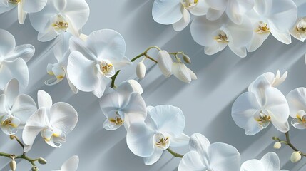 White orchid flower with a shadow on a gray background. This pattern can be repeated seamless.