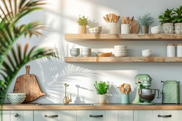 Blurred Kitchenware and Plants: Softly Blurred Shelves for Homely Vibes