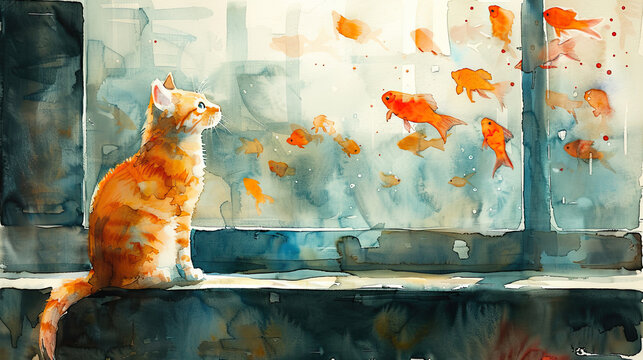 A cat looking at a fish tank